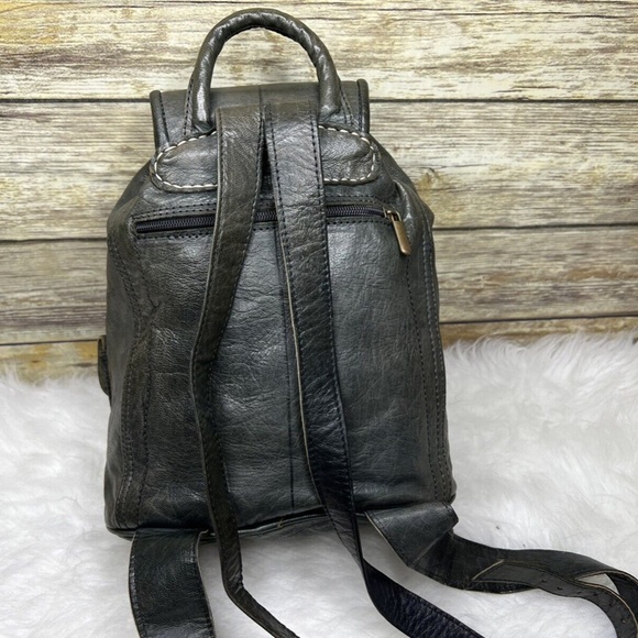 Vntg Artisan Gray Genuine Leather Drawstring Small Backpack - Picture 5 of 12